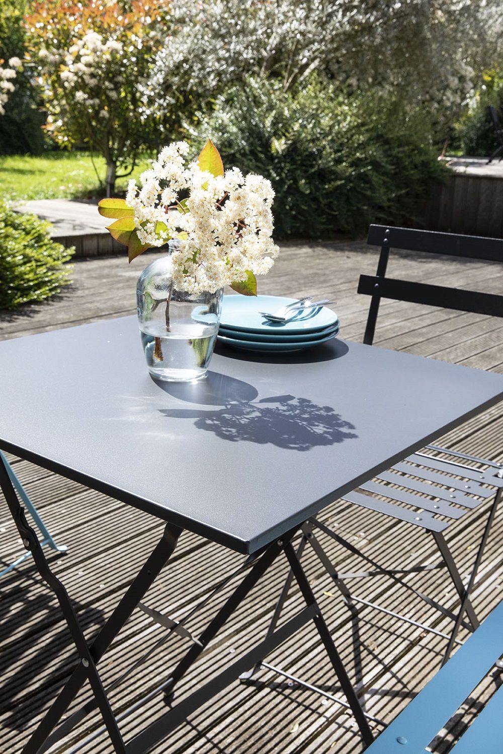 table pliable grise de jardin acier