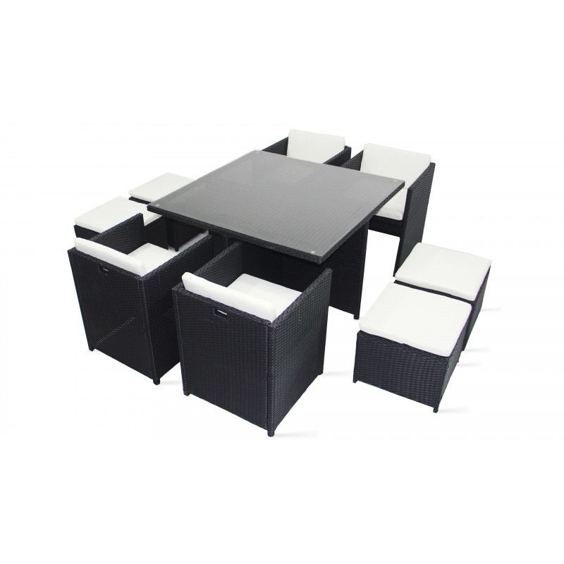 Table de jardin en résine tressée 8 fauteuils et 4 poufs Table de jardin en résine tressée 8 fauteuils et 4 poufs