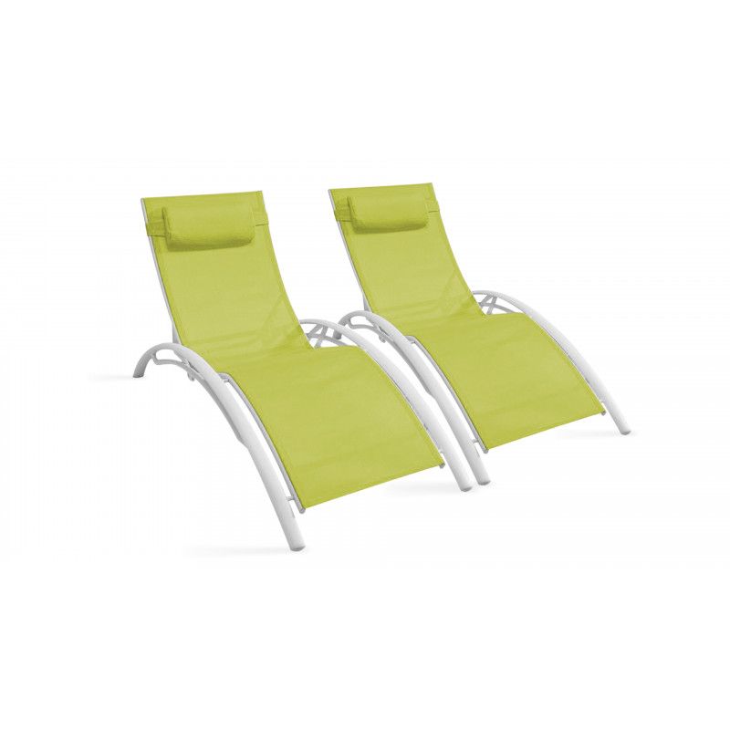 Bains de soleil verts en aluminium et textilène Bains de soleil verts en aluminium et textilène