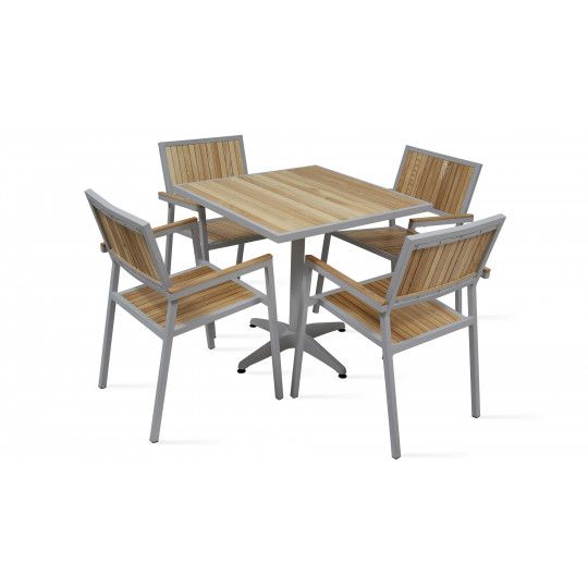 Table de jardin carrée 4 places en bois et aluminium