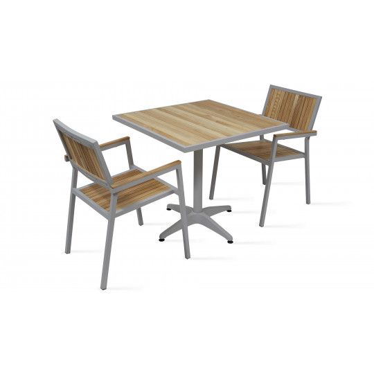 Table de jardin carrée 2 places en bois et aluminium