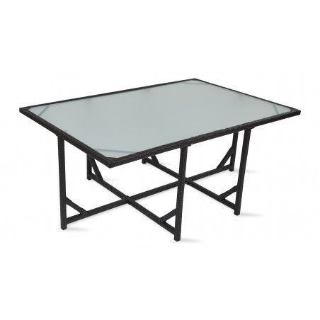 Table de jardin en résine tressée avec plateau en verre Table de jardin en résine tressée avec plateau en verre
