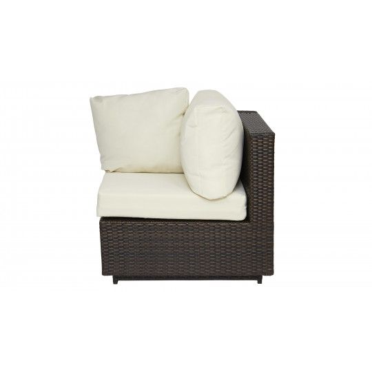 Fauteuil d'angle jardin extérieur en résine marron coussins blancs Boutique jardin