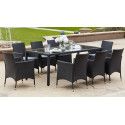 Salon de jardin table en verre et 8 fauteuils en résine tressée Salon de jardin table en verre et 8 fauteuils en résine tressée