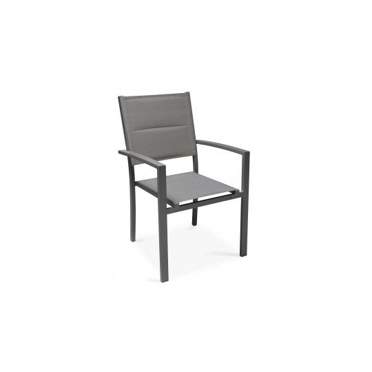 Fauteuil de jardin empilable en aluminium et textilène gris