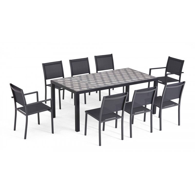 Table de jardin 8 places en aluminium et céramique motif Tripod Table de jardin 8 places en aluminium et céramique motif Tripod