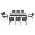 Table de jardin en aluminium et céramique motif Tripod, 6 chaises, 2 fauteuils Table de jardin en aluminium et céramique motif Tripod, 6 chaises, 2 fauteuils