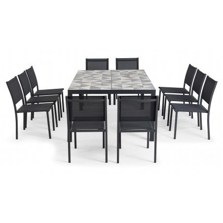 Salon de jardin 10 places table en céramique motif Diamond Salon de jardin 10 places table en céramique motif Diamond