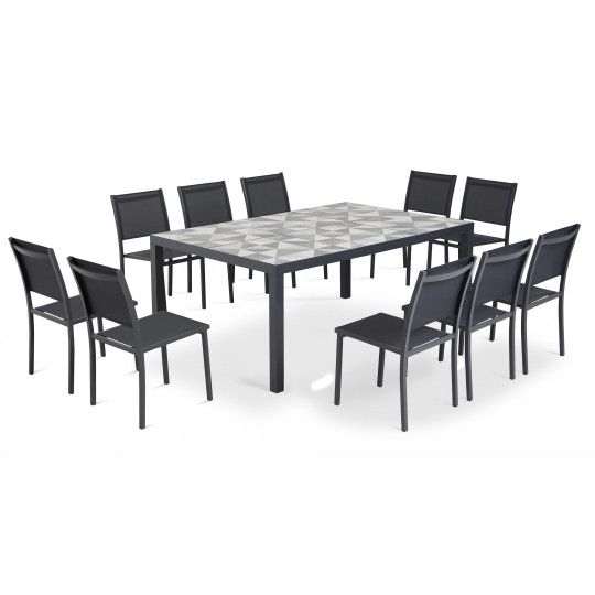 Salon de jardin 10 places table en céramique motif Diamond