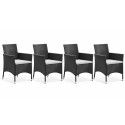 Lot de 4 fauteuils de jardin en résine tressée avec coussins blancs Lot de 4 fauteuils de jardin en résine tressée avec coussins blancs