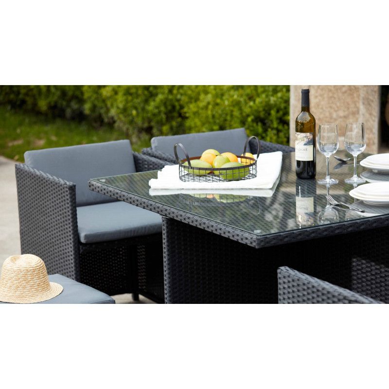 Table de jardin carrée en résine et verre BIARRITZ