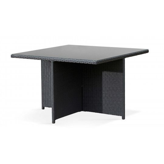 Table de jardin carrée en verre trempé et résine tressée
