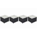 Lot de 4 poufs de jardin en résine tressée avec coussins blancs | Biarritz Lot de 4 poufs de jardin en résine tressée avec coussins blancs | Biarritz