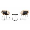 Lot de 2 fauteuils en rotin et 1 table basse ronde Lot de 2 fauteuils en rotin et 1 table basse ronde