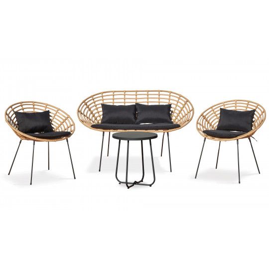 Canapé en rotin avec 2 fauteuils et 1 table basse
