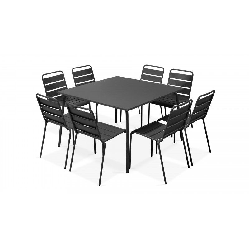 Table carrée intérieure et 8 chaises gris anthracite Table carrée intérieure et 8 chaises gris anthracite
