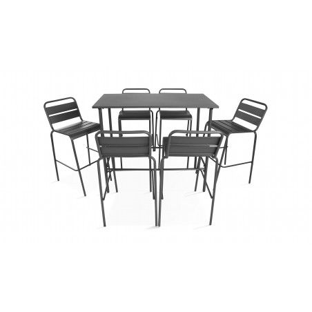Table bar intérieur avec 6 tabourets en métal Table bar intérieur avec 6 tabourets en métal