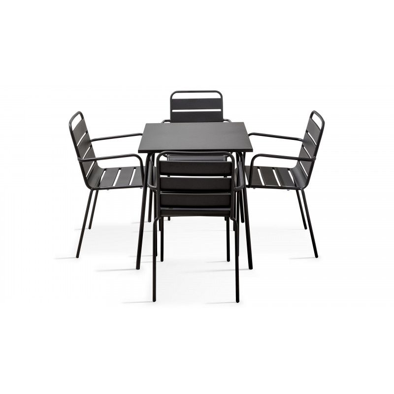 Table carrée intérieure en métal et 4 chaises Table carrée intérieure en métal et 4 chaises