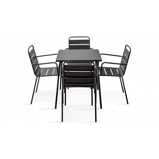 Table carrée intérieure en métal et 4 chaises