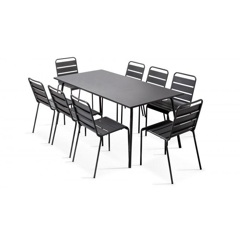 Table grise rectangulaire intérieure et 8 chaises Table grise rectangulaire intérieure et 8 chaises
