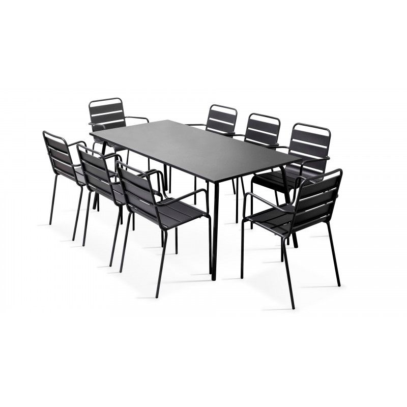 Table rectangulaire intérieure 8 personnes et 8 fauteuils gris Table rectangulaire intérieure 8 personnes et 8 fauteuils gris