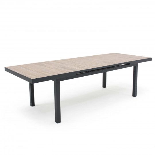 Table de jardin extensible en aluminium et céramique effet bois 8 à 12 personnes 200/260x100 cm | Oviala