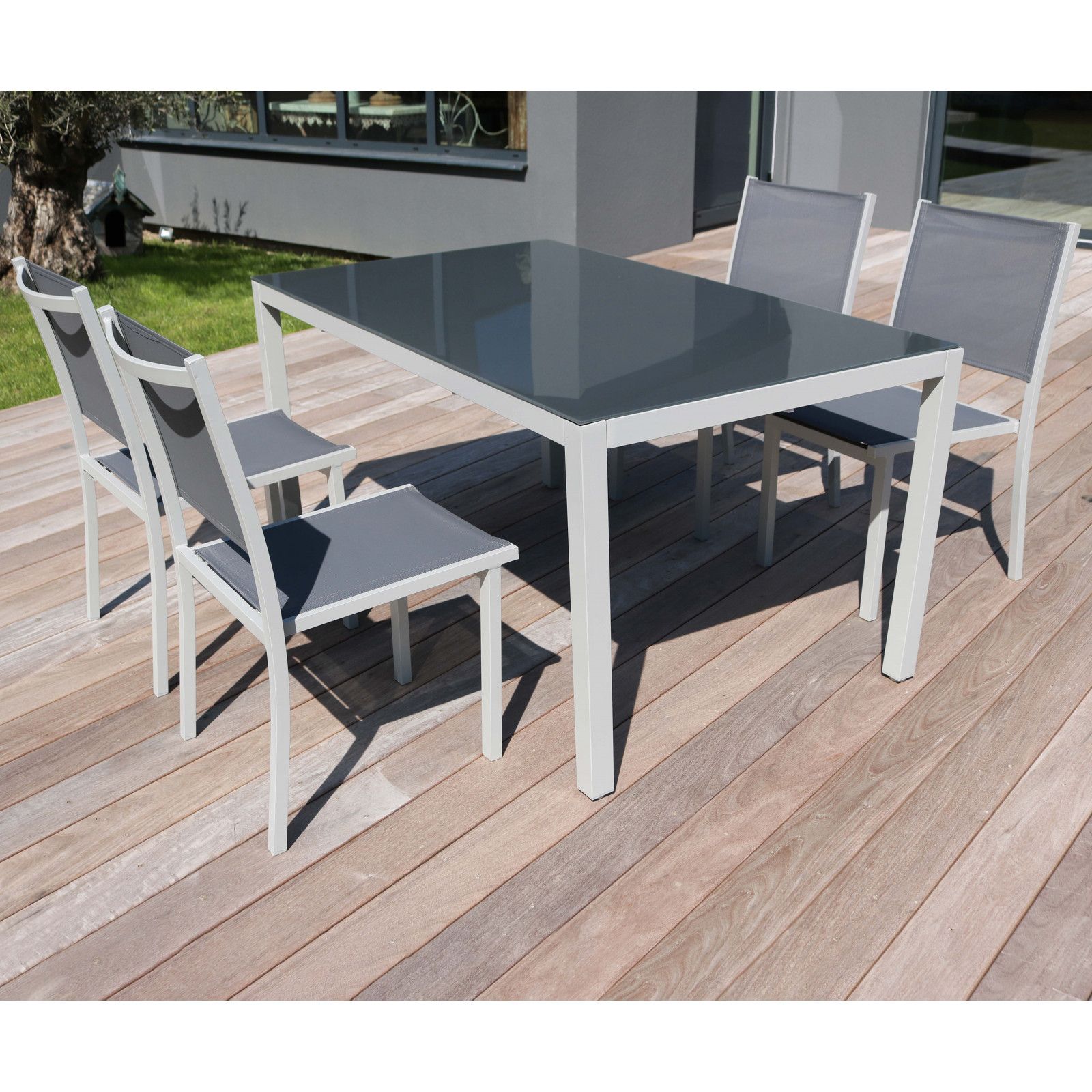 Salon de jardin aluminium table de jardin 6 places Oviala