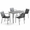 Table de jardin rectangulaire 120 x 70 cm et 4 chaises avec accoudoirs en métal (1/7)