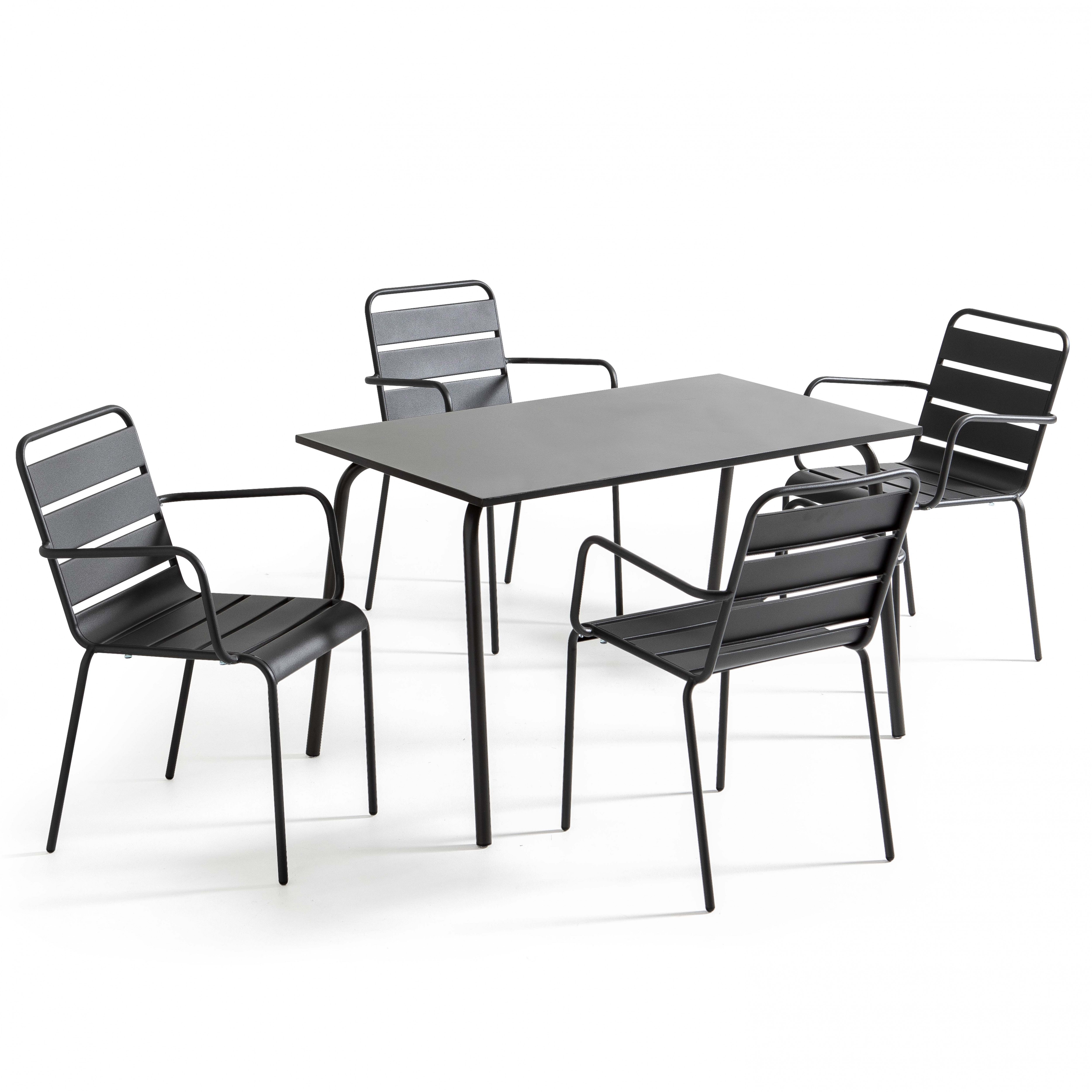 Ensemble table rectangulaire (120 x 70 x 72 cm) et 4 chaises avec accoudoirs