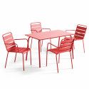 Table de jardin en métal 120x70 cm et 4 chaises avec accoudoirs | Oviala