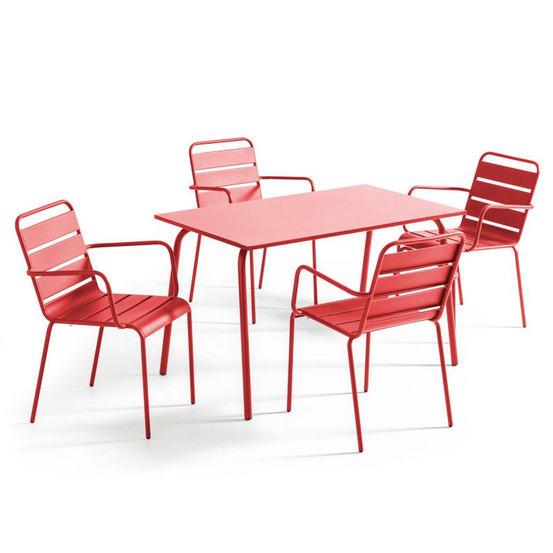 Table de jardin en métal 120x70 cm et 4 chaises avec accoudoirs | Oviala