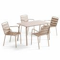Table de jardin rectangulaire 120 x 70 cm et 4 chaises avec accoudoirs en métal (1/7)