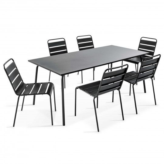Table de jardin rectangulaire 180 x 90 cm et 6 chaises en métal (1/1)