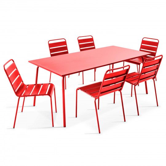 Table de jardin rectangulaire 180 x 90 cm et 6 chaises en métal (1/7)
