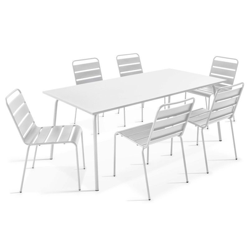 Table de jardin rectangulaire 180 x 90 cm et 6 chaises en métal (1/7)