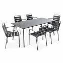 Table de jardin rectangulaire 180 x 90 cm et 6 chaises avec accoudoirs en métal (1/8)