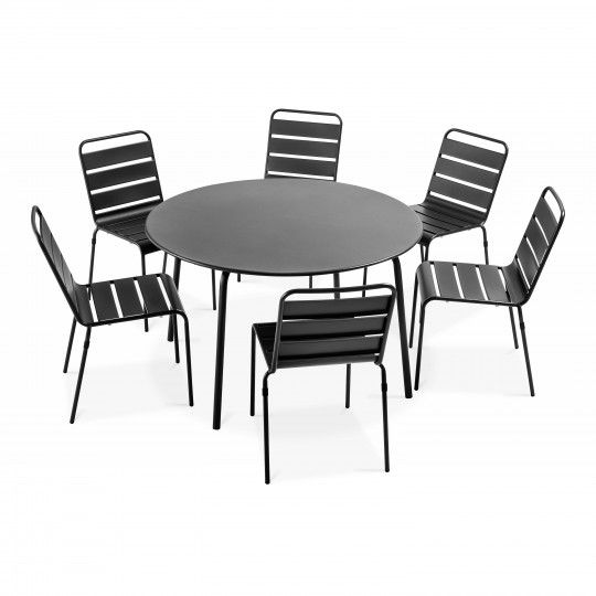 Table de jardin ronde Ø120 x 72 cm et 6 chaises en métal (1/1)