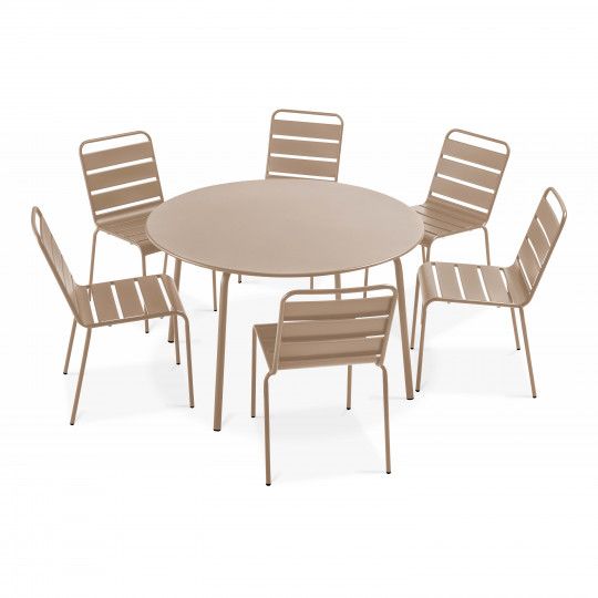 Table de jardin ronde en métal Ø120 cm et 6 chaises (1/8)