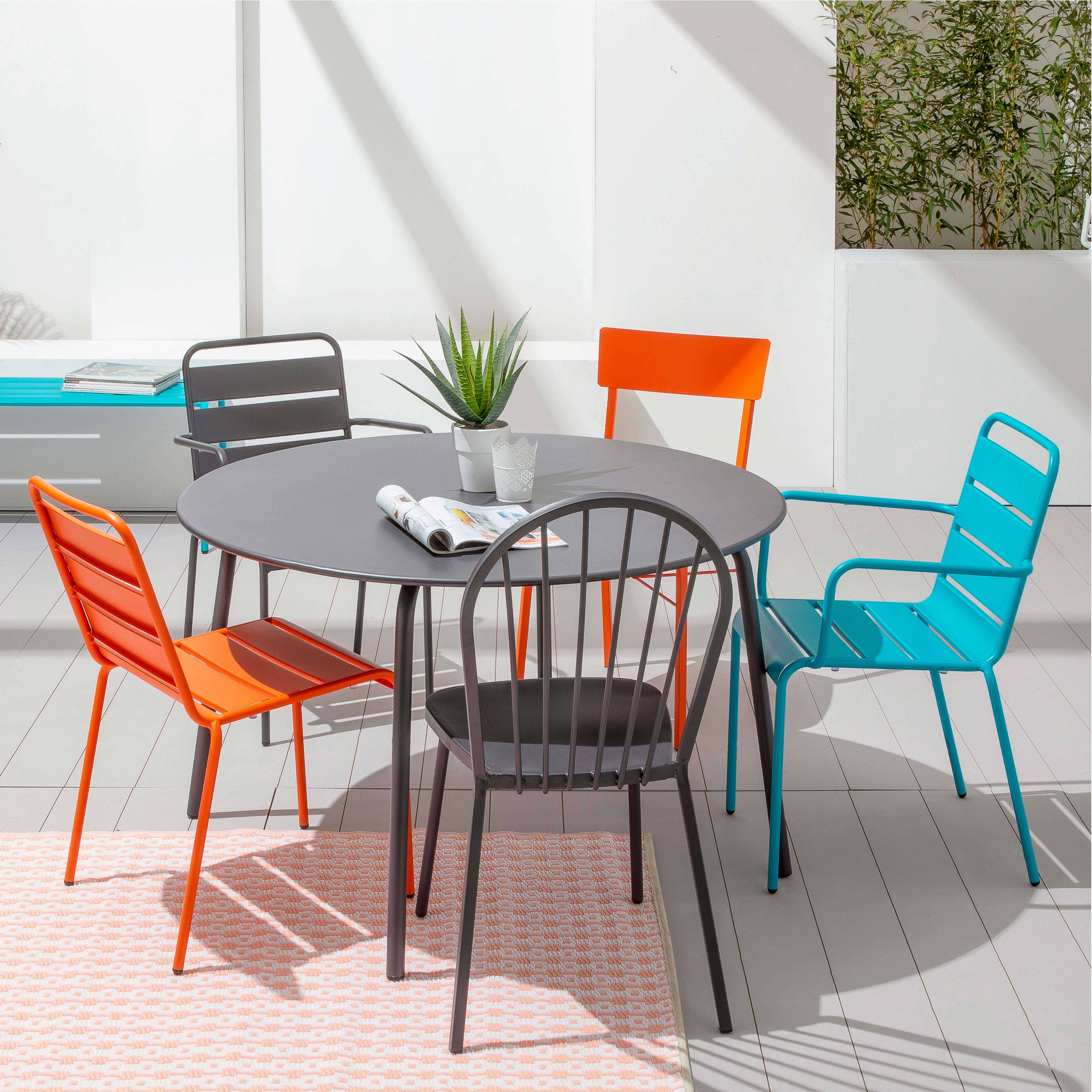 Table de jardin ronde, 6 chaises en métal PALAVAS Oviala