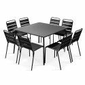Table de jardin carrée 120 x 120 cm en métal et 8 chaises en métal