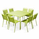 Table de jardin carrée 120 x 120 cm en métal et 8 chaises en métal