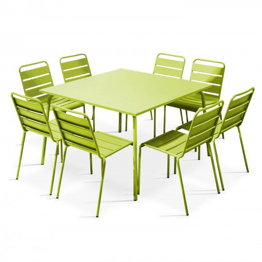 Table de jardin carrée + 8 chaises en métal moderne | Oviala