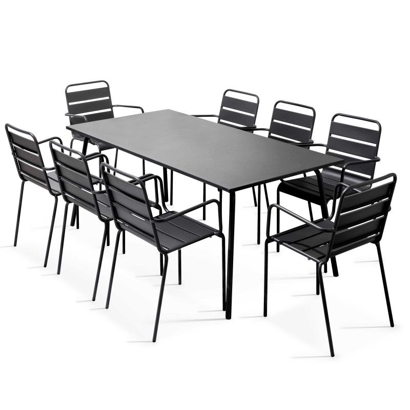 Table de jardin rectangulaire 180 x 90 cm + 8 fauteuils en métal (1/15)