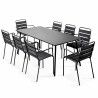 Table de jardin en métal 180x90 cm et 8 chaises avec accoudoirs