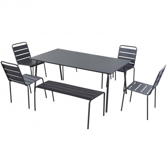 Table de jardin en métal 180x90 cm et 4 chaises et 2 bancs (1/1)