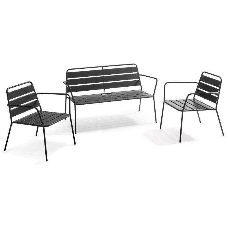Salon de jardin en métal avec 2 fauteuils et 1 banc (1/6)