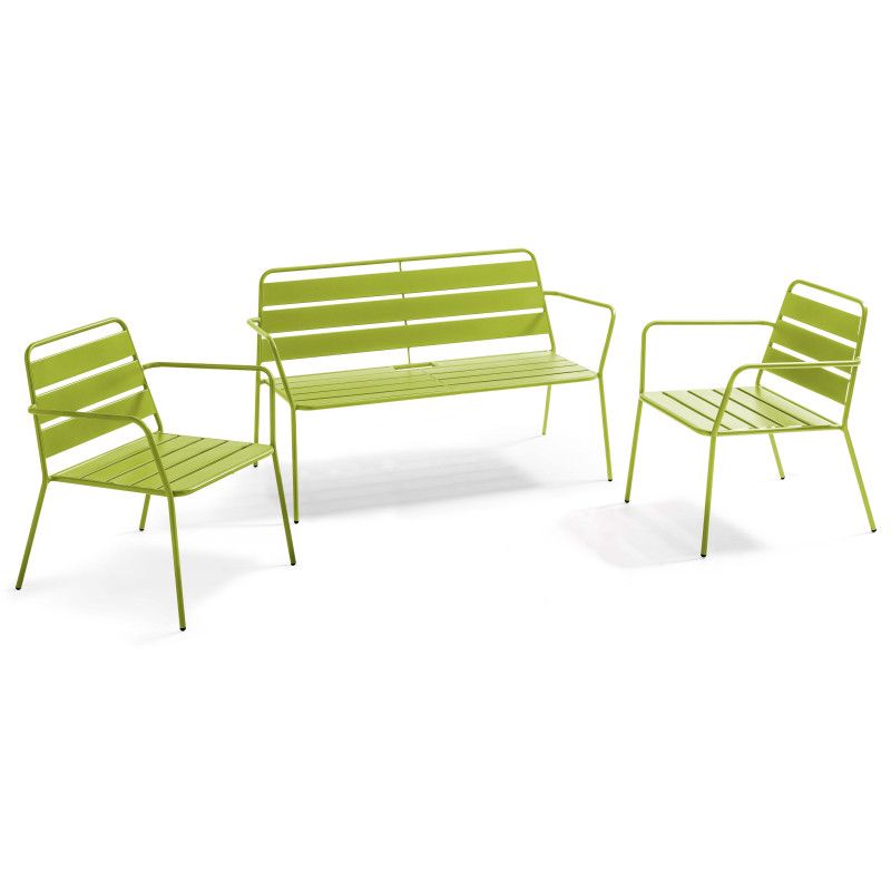 Salon de jardin 4 places en métal, avec 2 fauteuils et 1 banc (1/11)