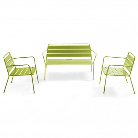 Salon de jardin 4 places en métal, avec 2 fauteuils et 1 banc (12/11)