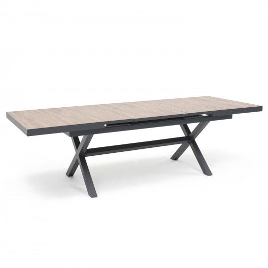 Table de jardin extensible en aluminium et céramique effet bois 8 à 12 personnes 200/260x100 cm | Oviala
