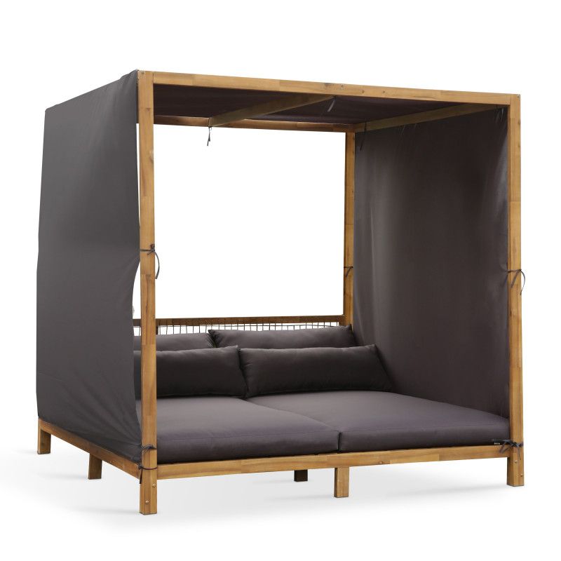 Lit baldaquin haut de gamme coussins gris